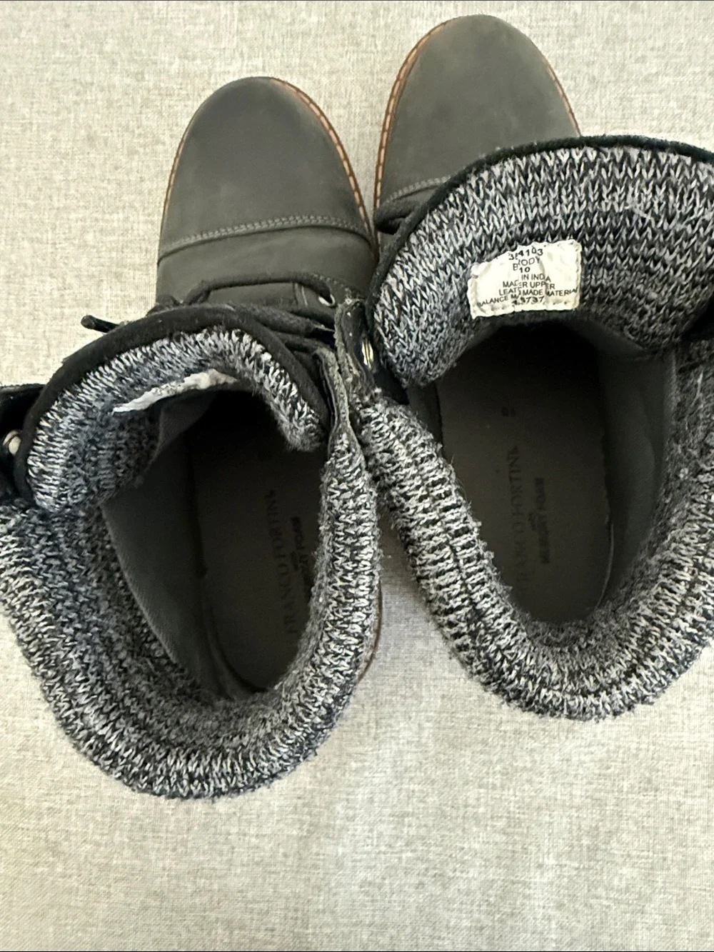 Franco Fortini Charcoal leather Lace-Up Knit-Collar Ankle Boots
